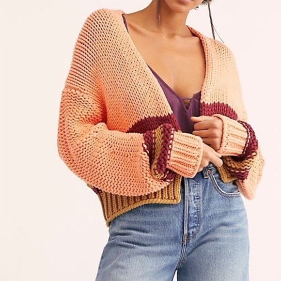 NWT Free People Glow For It Color Block Cardigan - Picture 3 of 7